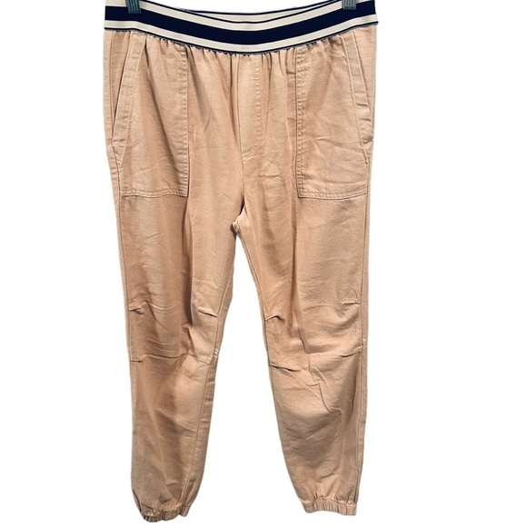 MONROW Taupe Jogger Pants Size Small Pull On Striped Waistband Neutral Beige - Picture 4 of 6
